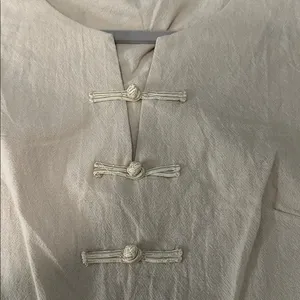 Beige Short Sleeve Blouse with Button Accents Tan Size L thumbnail 2