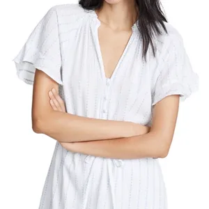 NWT Anthropologie PAIGE Ari dress size large 100% linen light blue white stripes thumbnail 3