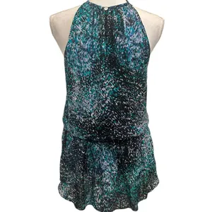 Ramy Brook Teal Printed‎ Paris Silk Mini Drop Waist Sleeveless Blouson Dress XS thumbnail 4
