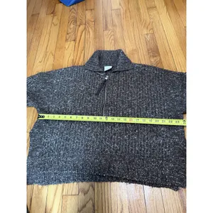 Varley Amelia Half Zip Knit Wool Blend Sweater Brown Flecked Boucle Size Small thumbnail 6