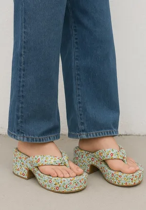 Jeffrey Campbell Luau Platform Sandal in Green Mutli Floral Size 9 thumbnail 1