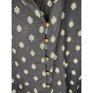 Pilcro and the Letterpress Navy White Diamond Print Ruffle Blouse Large thumbnail 5