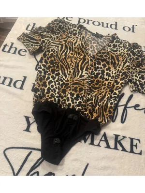 Modern animal-print bodysuit with a wrap neckline by "a... love story," size S thumbnail 3
