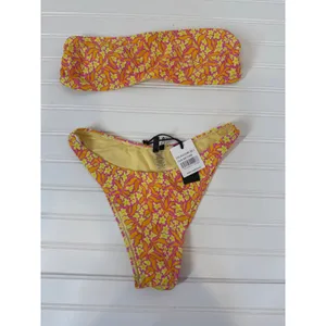 NWT KENDALL+KYLIE Yellow Pink Flower Bandeau Bikini Swimsuit Coverup Set Sz S thumbnail 2