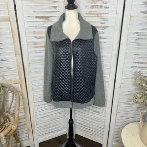 LAUREN RALPH LAUREN Quilted Fleece Full Zip Jacket Black Gray Size XL thumbnail 2