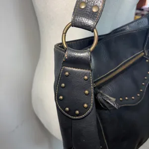 Y2K Black Studded Faux Leather Hobo‎ Shoulder Bag Brass Hardware Western Boho thumbnail 4