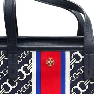 Tory Burch Gemini Link‎ 2 Way Tote Shoulder Bag Navy PVC Leather Gold thumbnail 2