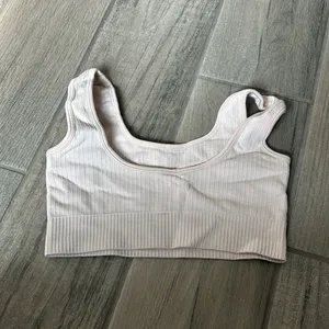 Tan ribbed sports bra thumbnail 2