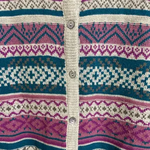 COUNTRY ROSE Pink Blue Fairisle‎ Cardigan Wool Blend Size Small thumbnail 2