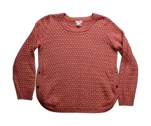 Venus Sweater‎ Women Medium Pink Textured Side Button Crew Neck thumbnail 1