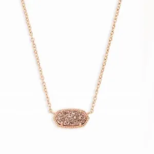 Kendra Scott Elisa Necklace Copper Rose Gold Drusy Pendant Gold Chain thumbnail 2