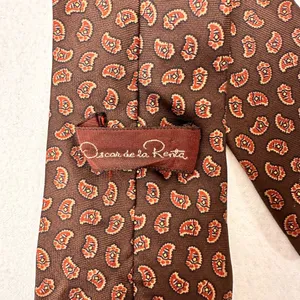 Oscar De La Renta Silk Mens Brown Tie Geometric Necktie Vintage Classic Cravat thumbnail 5