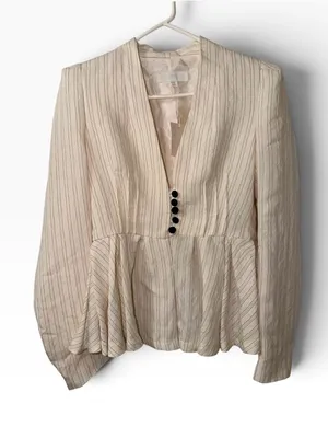 Zara Cream Peplum Pinstripe Button front Blazer Size Medium thumbnail 2