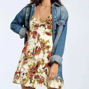 Free People Cream Floral Mini Dress Size M thumbnail 2