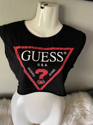 Guess black cropped top with red triangle logo and white text, Women's si thumbnail 5