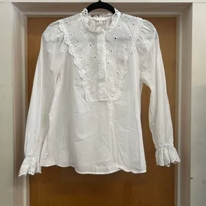 H&M 100% Cotton White Peasant Half Button Top - size 12 thumbnail 1