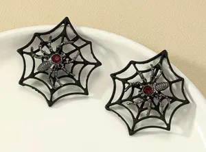 Gorgeous Retro Gothic Spider Web Stud Earrings with Ruby Color Decor Faux Fashio thumbnail 1