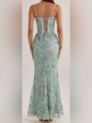 NEW House of Cb Naima Hand Beaded Corset Jade Green Gown Sz S thumbnail 4