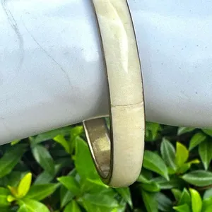 Brass mother of pearl vintage bangle bracelet thumbnail 3
