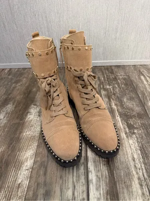 Sam Edelman Taupe Suede Studded Lace-Up Ankle Boots Size 8.5 thumbnail 7
