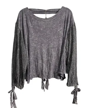 Gimmicks by BKE FAB! Embroidered Mesh Boho Open Tie Festive Top in Gray L With Tags thumbnail 1