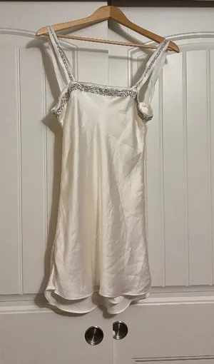 Zara Mini Slip Dress XS Xtra Small White Jewel Silver Trim Lined Party Cocktail thumbnail 1