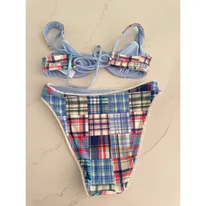 ABERCROMBIE & FITCH Reversible Bikini Top & Bottoms in Blue Plaid Size XS thumbnail 8