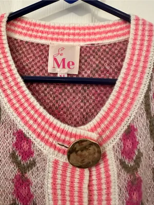 So Me Pink Floral Knit Cardigan Vest with Gold Buttons thumbnail 2