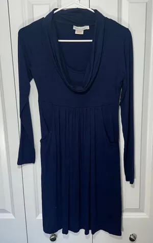 JoJo Maman Bebe Maternity Dress Women XS Navy Cowl Neck Nursing Pockets Soft thumbnail 1