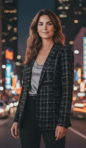Apt. 9 Black Silver Metallic‎ Plaid Blazer Stretch XS Office Party Festive Holiday Glam thumbnail 1