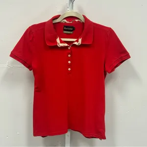 Barbour Women’s Classic Red Polo T-shirt Shirt Cotton‎ Sz 10 thumbnail 1