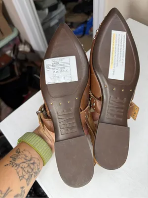 Frye HEATHER SLINGBACK STUDDED Flat Pointed Silver & Walnut Leather thumbnail 5