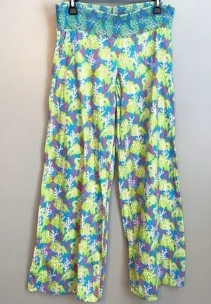 Lilly Pulitzer vintage white label smocked waist, Palazo pants small thumbnail 1