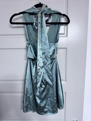 dark sage green lucy in the sky halter mini dress thumbnail 6