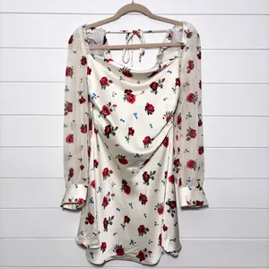 Weworewhat‎ Red Floral Satin Puff Sleeve Mini Dress Size 8 thumbnail 12