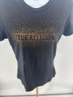 True Religion Gold Stud Embellished Crew Neck Tee Womens Small Black Bling thumbnail 2