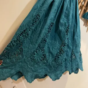 Free People Once Upon A Time Teal Lace Knit Bell Sleeve Top Fairy Boho thumbnail 8