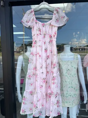 Floral Chiffon Flounce Sleeve Shirred Midi Dress Small thumbnail 10