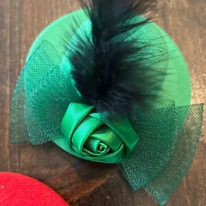⭐️ Vintage Mini Top Hats Hair‎ Clip Red Green Feather Flower Costume Bundle Set thumbnail 4