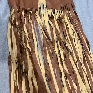 Tan Fringe leather trench Vest thumbnail 2
