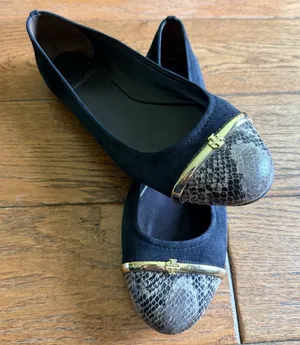 Tory Burch Pacey Driver Black Suede & Snakeskin With Gold Bar Ballet Flats 10.5 thumbnail 1