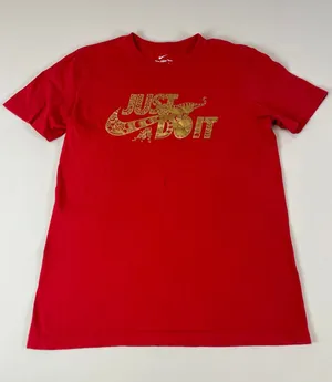 Nike Red Tee Shirt Size S Gold “Just Do It” Logo Athleisure thumbnail 1