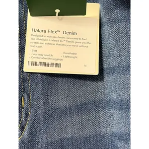 NWT Halara Flex Tall High Waisted Pockets Rolled Hem Wide Leg Washed Denim Large thumbnail 6