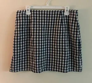 American Eagle Gingham Mini Skirt Size Large | Blue & White Check Linen Blend thumbnail 1
