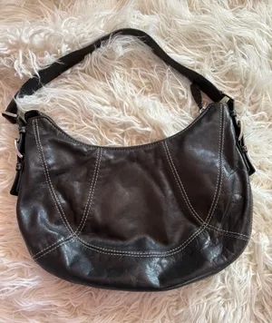 Michael Kors Black Leather Hobo Shoulder Bag White Contrast Stitch Y2K thumbnail 1