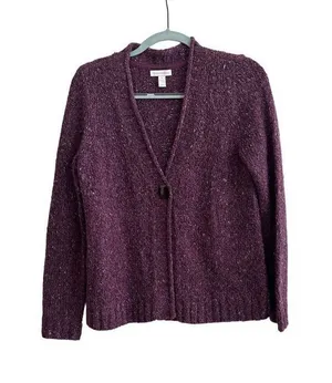 Charter Club Women's Purple Knit Long Sleeve Cardigan Sweater Stretch Size S thumbnail 1