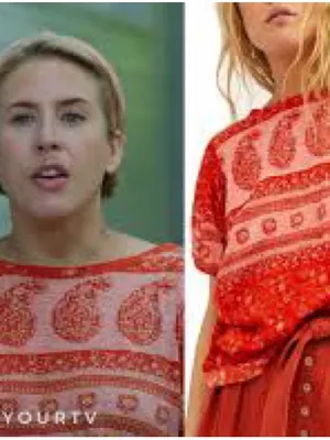 Free People Paisley Puff-Sleeve T-Shirt in Fruit Punch Combo thumbnail 4