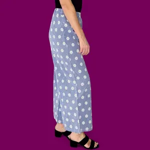 Shein Casual Blue Daisy Floral Gingham Wide Leg Casual Pants thumbnail 6