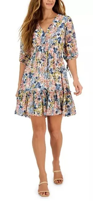 Taylor Womens Floral Vneck Ruched Ruffle Tiered Dress sz 10 Boho Cottage Dainty thumbnail 1