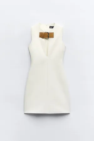 Zara dress mini fitted bodycon neck strap white Elegant Sleeveless thumbnail 10